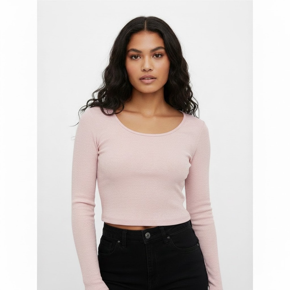 Streetwear‎ Society Pink Ribbed Long Sleeve Crop Top Shirt Women's - Size XL